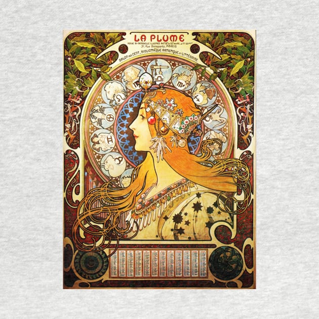 La Plume Zodiac Calendar Alphonse Mucha Art Nouveau Vintage by vintageposters